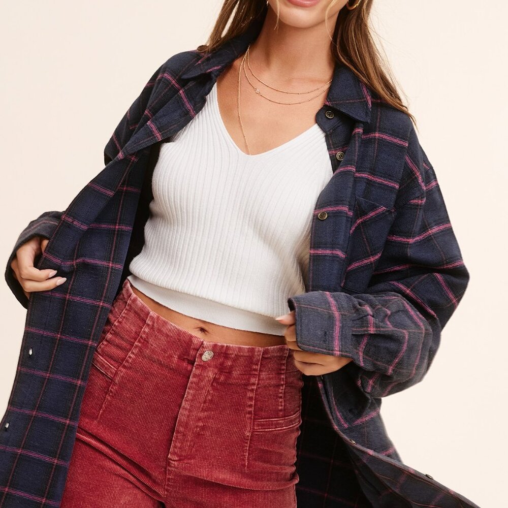 RAW EDGE TWO-TONE WASH BUTTON DOWN PLAID SHIRT